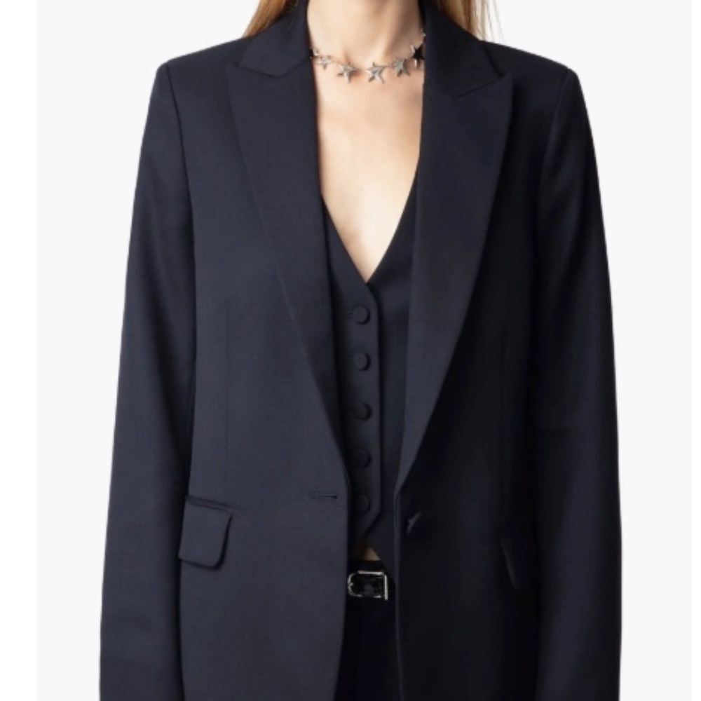 Zadig & Voltaire Valse Single Breasted Virgin Wool Grain de Powder Blazer